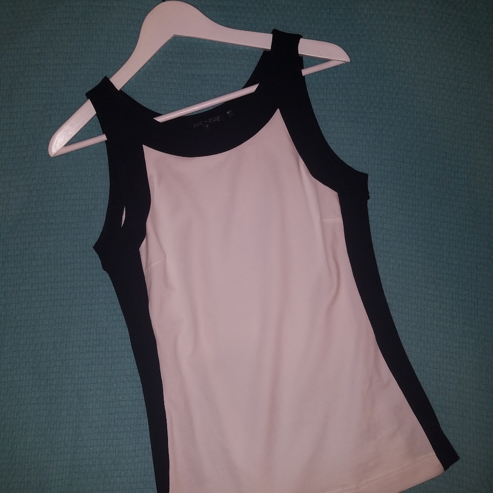 Nic + Zoe, Small, White/Black Blouse